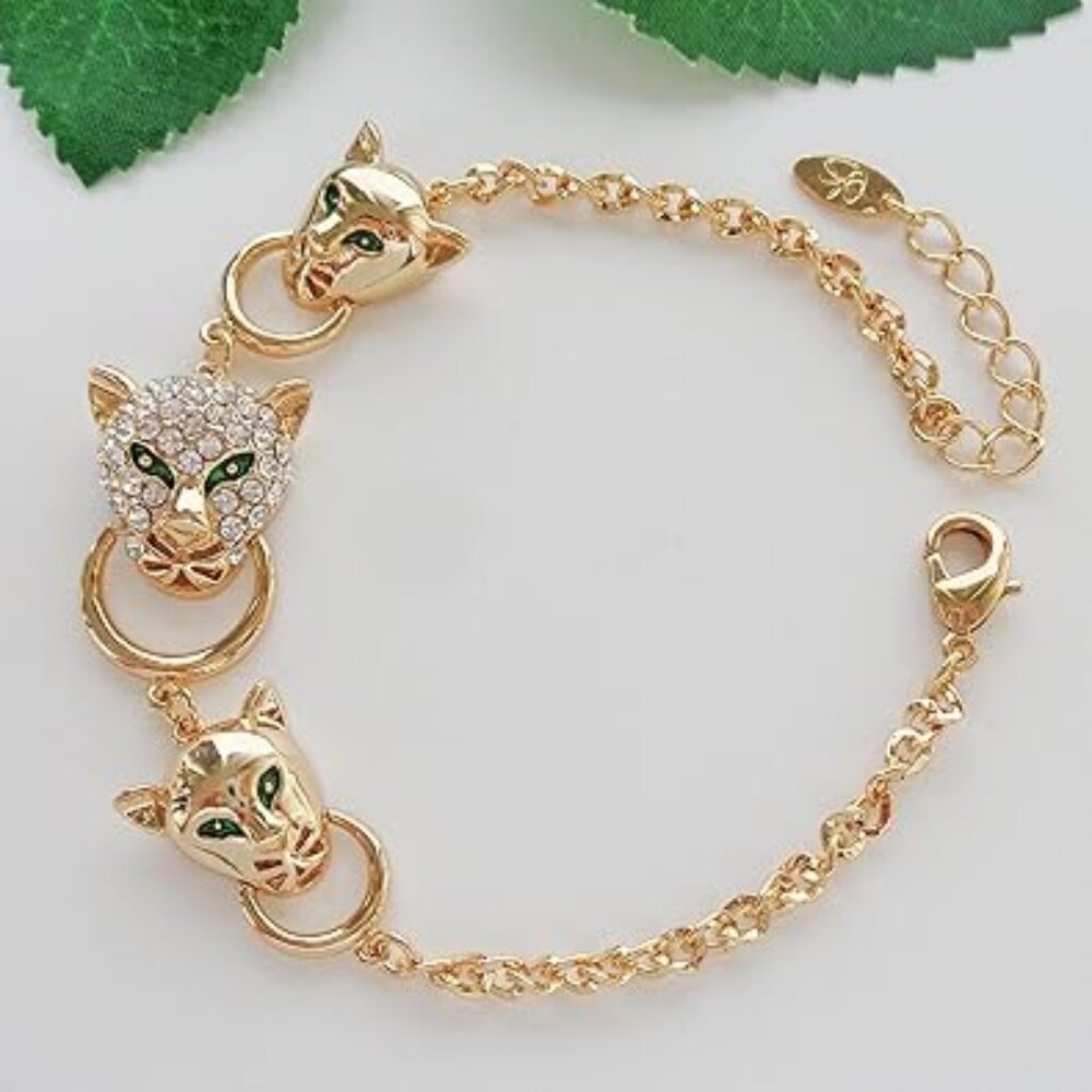Neiman Marcus 18k Gold Plated Leopard Head Bangle Bracelet